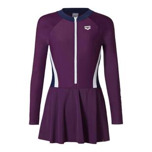 arena阿瑞娜跃动系列长袖连体裙式防晒泳衣女士遮肚抗氯透气亲肤