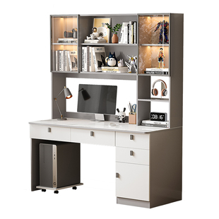 书桌学生家用书架书柜一体桌实木电脑桌卧室家用桌子带抽屉学习桌