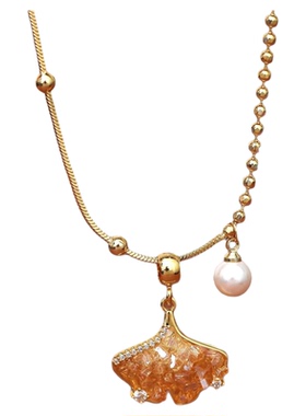 复古美拉德香槟色水晶银杏项链女