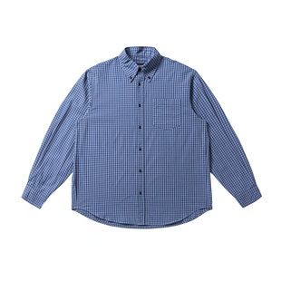 BurnBro【Miu系蓝格子】 cleanfit宽松纯棉情侣衬衫美式长袖衬衣