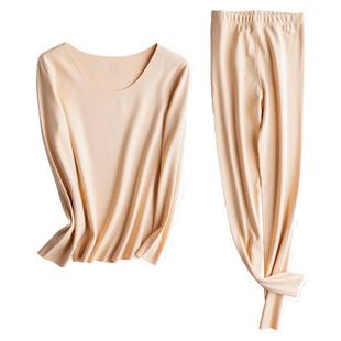 加长德绒无痕保暖内衣套装女大码加绒发热打底衫冬高个子秋衣秋裤