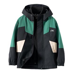 李宁儿童冲锋外套三合一运动风衣2024秋冬款男童防泼水加绒保暖