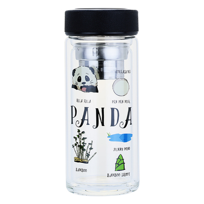 熊猫玻璃水杯办公室泡茶带茶隔
