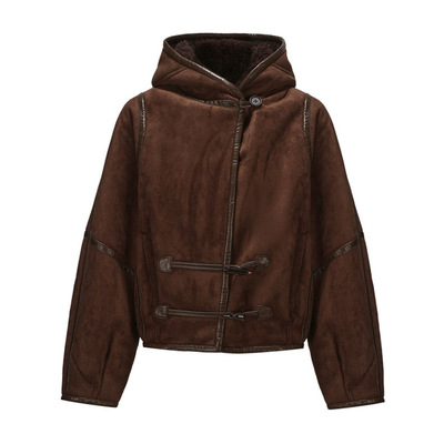 白鹿同款牛角扣100羊毛外套短款