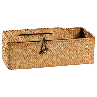 Kens纸巾盒家用 抽纸盒草编 客厅茶几多功能收纳盒遥控器收纳创意