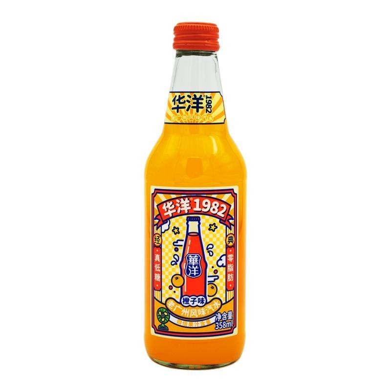 华洋1982汽水整箱358ml玻璃大瓶装果味果汁饮料网红碳酸饮料批发
