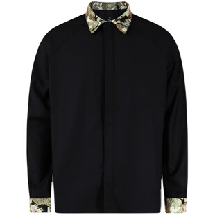 三省六部复线·众生相·极简雅痞插肩袖男士黑色衬衫 进口西阵织