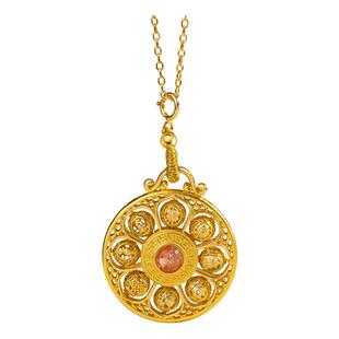 五台山天然石榴石925银项链八宝罗盘吊坠绿松小米珠新中式锁骨链