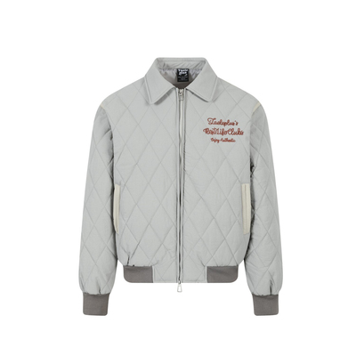 宽松工装风菱形格夹棉外套短款