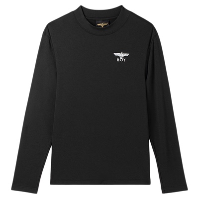 BOYLONDON潮牌街头风简约黑色百搭圆领长袖春季男女同款T恤N00029