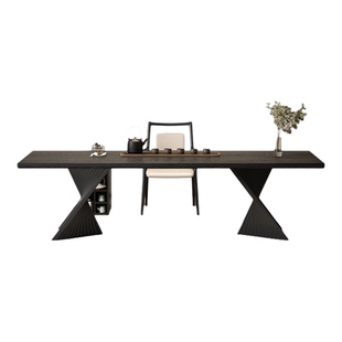 轻奢实木黑色家用客厅茶办一体桌茶台现代简约设计师茶桌椅组合