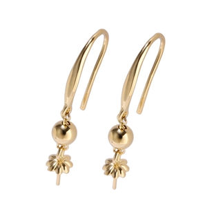 18K金小叶片耳钩金珠耳环au750金耳勾K金黄彩金玫瑰金耳饰diy配件