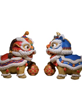 铜师傅全铜狮舞吉祥中式客厅摆件