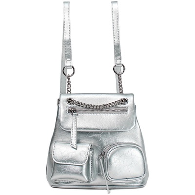 【西木汀】遐想 银色链条双肩包设计感手提包女2025新款牛皮包包