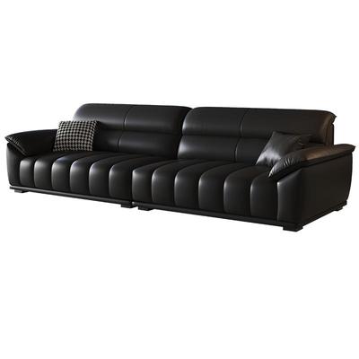 DDC意式极简黑色钢琴键真皮沙发