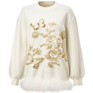 【奥莱】MAXRIENY金枝玉蝶针织衫精致上衣女高级气质感女装