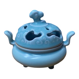 宋式审美汝瓷汝窑仿古豆绿张公巷釉祥云三足打香篆塔香盘香熏香炉