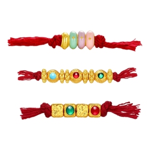 潮宏基盘缠金足金串珠黄金转运隔珠手饰5D硬金鎏彩叠戴纪念礼物女