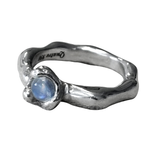 Petit Quatre纯手工制通体纯银990月光石骨头镶嵌戒指男女同款