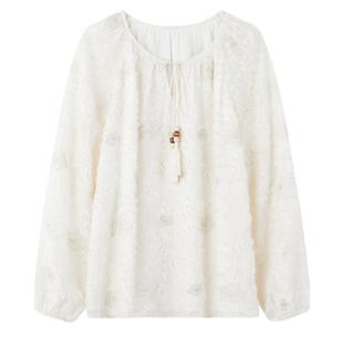 优雅复古刺绣l蕾丝打底衫2026春季新款女装绣花浪漫圆领上衣