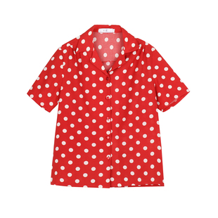 南君原创印花古着感港风小众复古红色波点衬衫短袖多巴胺今年流行
