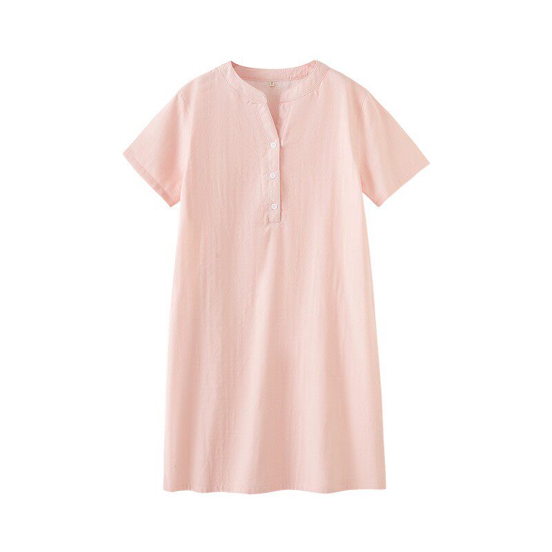 外贸原单春夏女纯棉双层纱布短袖睡裙中裙睡衣家居服日系宽松大码
