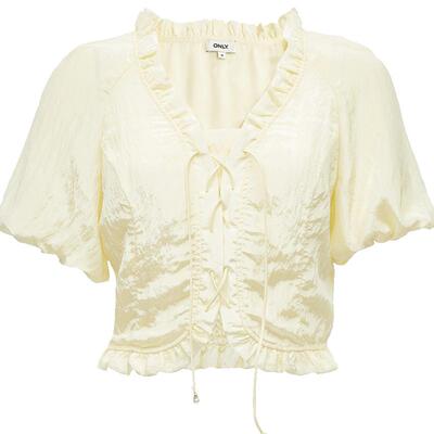 ONLY修身泡泡袖短款雪纺衫