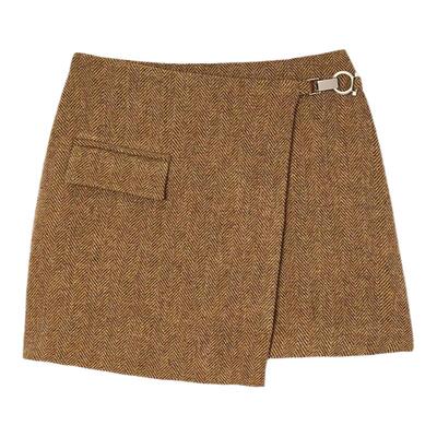 【2件8折】bash春季学院风法式摩卡A字绵羊毛半身短裙女1E25CARA