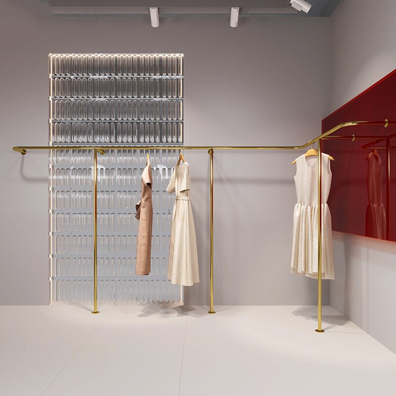 服装展示架上墙壁挂式不锈钢钛金异型挂衣架子女装店陈列童装货架