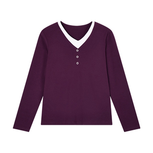 v领长袖t恤女士打底衫春秋款2025新款早秋爆款女装加绒假两件上衣