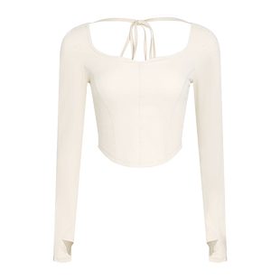 芮柯家LRECNAVA美背运动t恤女带胸垫长袖修身显瘦健身瑜伽服上衣