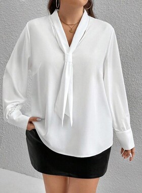 Z 44024 V Neck Sleeve Blouse with Bow Tie 飘带V领衬衫 代