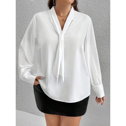 Z 44024 V Neck Sleeve Blouse with Bow Tie 飘带V领衬衫 代