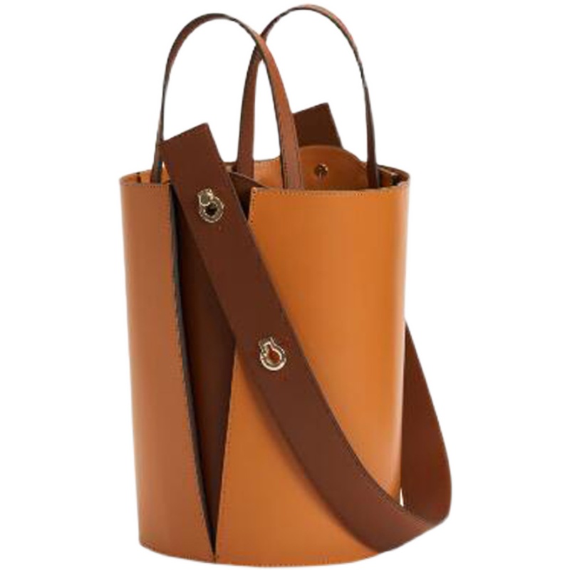 法国小众包包洋气新款2025高级感撞色手提单肩真皮大容量水桶包女
