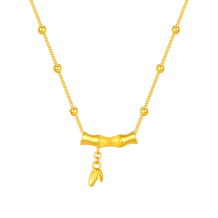 周大生转珠阁竹节吊坠足金硬金竹韵清风项链挂坠送女友生日礼物