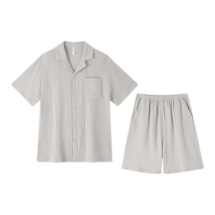 BE双层纱睡衣夏季男士棉纱家居服a类情侣纯棉短袖短裤纱布女款夏