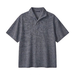 Dream made 老钱风新贵一片领正肩polo衫短袖男夏季肌理感男生T恤