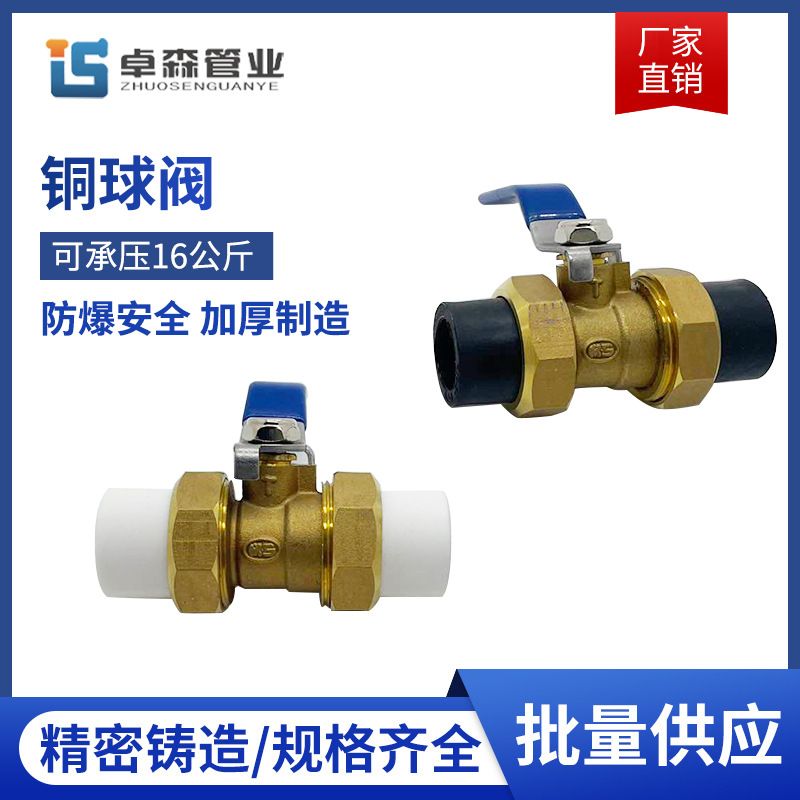 PE双头活接铜球阀双热熔球阀PPR双活接球阀PE水管管件直销