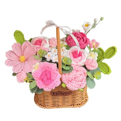 小清新编织玫瑰向日葵毛线花束手提花篮送闺蜜女友生日女神节礼物