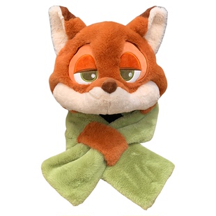 迪士尼火狐狸尼克毛绒帽子围巾一体女冬季加绒加厚可爱保暖两件套