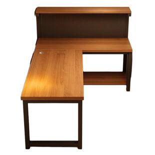 实木转角电脑桌台式卧室家用电竞桌子书桌书架一体拐角办公桌L型