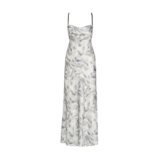 DPLAY夏季新款海边度假浅色印花收腰露背吊带裙长裙连衣裙