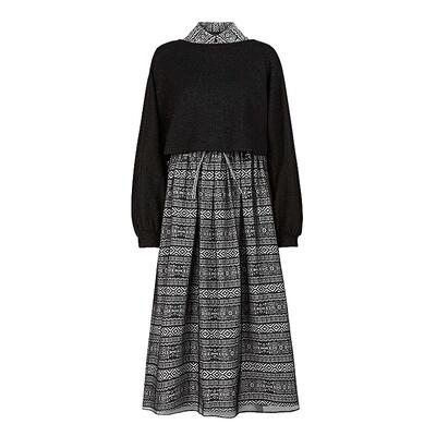 sdeer圣迪奥女装印花收腰网纱针织衫连衣裙套装S244Z1417