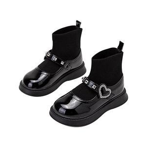 富罗迷女童靴子儿童单靴春秋季新款防滑软底青少年小女孩公主袜靴