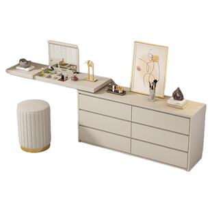 梳妆台斗柜书桌一体可伸缩翻盖折叠隐藏式化妆镜多功能简约床尾柜