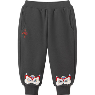 博睿恩男女宝宝新年拜年裤子2025冬季羊羔绒女童加绒保暖加厚裤子