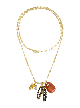 LAZY CIRCLES红运守护松果毛衣链女虎眼石串珠多元素流苏长款项链