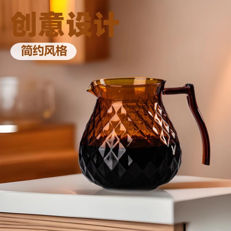 跨境高硼硅玻璃琥珀色手分享加印咖啡壶套装壶logo冲咖啡批发