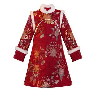 汉服女童唐装拜年服儿童过年冬装旗袍秋冬季新年衣服国风裙子新款