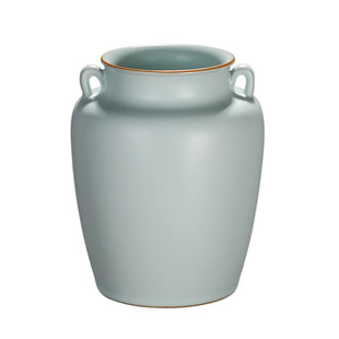 青澹汝窑双耳花瓶摆件景德镇陶瓷手工仿古瓷器青瓷中式家居装饰